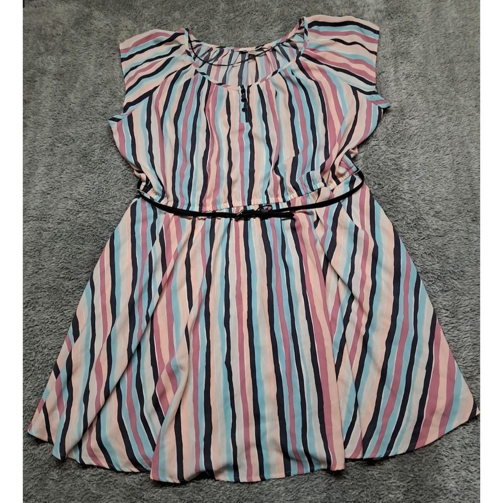 LC Lauren Conrad Mini Dress Womens Sz XXL Belted Short Sleeve Lightweight Flowy